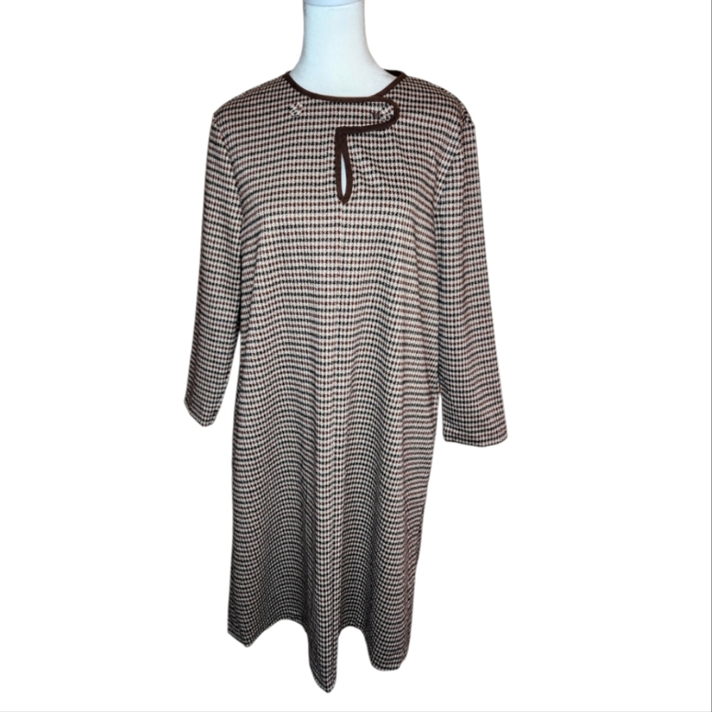 J McLaughlin Penelope Brown Black Houndstooth 3/4 Sleeve Dress Size Large
